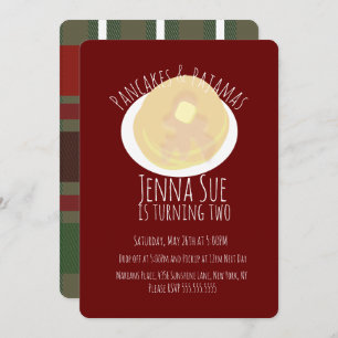 Pancakes and Pyjamas Sleepover Girls Plaid Invitation