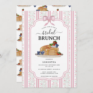 Pancakes Brunch Pink Botanical Bridal Shower Invitation