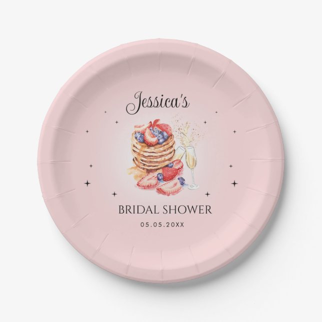 Pancakes Bubbly Brunch Blush Pink Bridal Shower Paper Plate (Front)