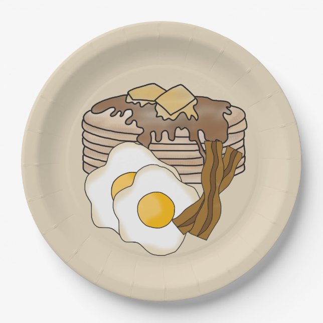 Pancakes eggs and bacon breakfast party plate (Front)