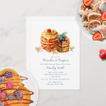 Pancakes   Pacifiers Baby Shower Breakfast Brunch Invitation<br><div class="desc">Brunch baby shower "pancakes and pacifiers" theme featuring watercolor Inspired Illustration of two stacks of pancakes topped syrup,  chocolate,  and fruit.</div>