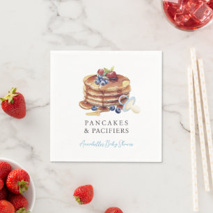 Pancakes & Pacifiers Blue Gingham Boy Baby Shower Napkin