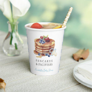 Pancakes & Pacifiers Blue Gingham Boy Baby Shower Paper Cups