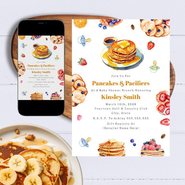 Pancakes & Pacifiers Neutral Baby Shower Brunch Invitation (Creator Uploaded)
