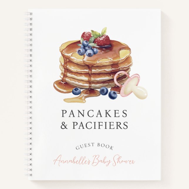 Pancakes & Pacifiers Pink Baby Shower Guest Book (Front)