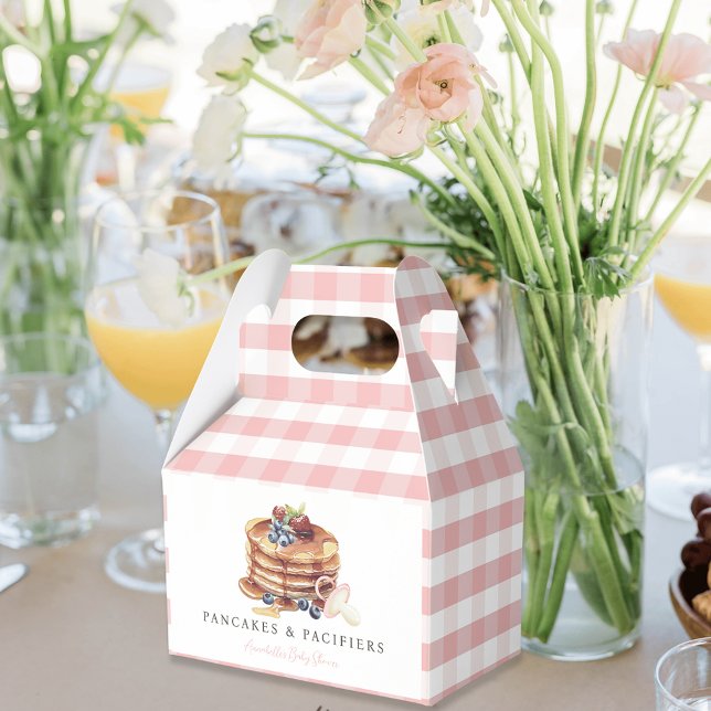Pancakes & Pacifiers Pink Gingham Girl Baby Shower Favour Box (Creator Uploaded)