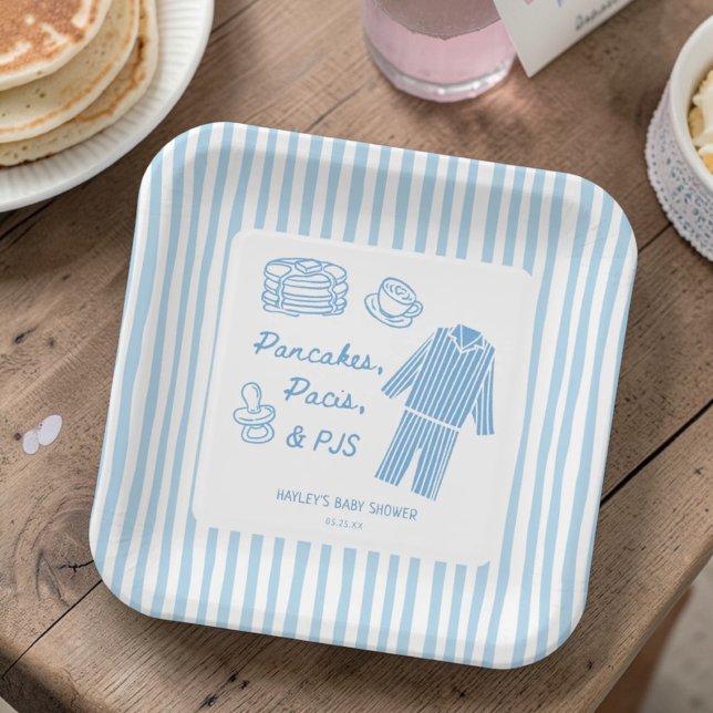 Pancakes, Pacis & PJs Boy Baby Shower Paper Plate (Creator Uploaded)