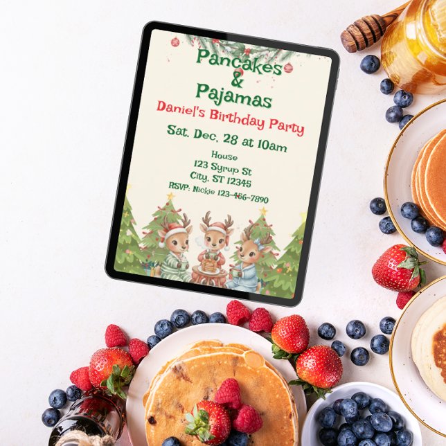 Pancakes & Pajamas Holiday Birthday Invitation (Creator Uploaded)