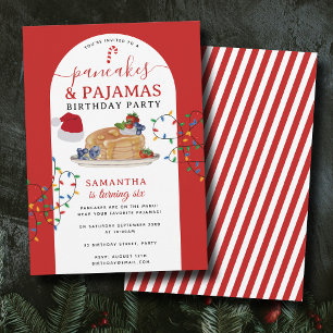 Pancakes Pajamas PJ's Girl Christmas Birthday Invitation
