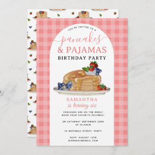 Pancakes Pajamas PJ's Girl Kids Birthday Party Invitation