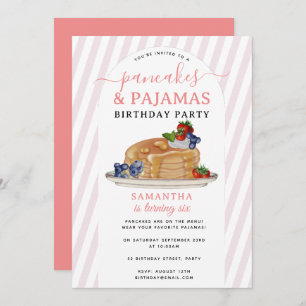 Pancakes Pajamas PJ's Girl Kids Birthday Party Invitation