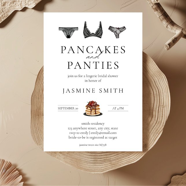 Pancakes & Panties Lingerie Bridal Shower Modern  Invitation (Minimalist Pancakes & Panties Bridal Shower Invitation)