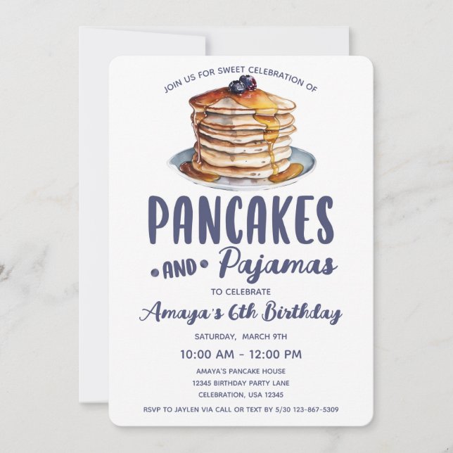 Pancakes & Pyjamas Birthday Girl Party Invitation (Front)