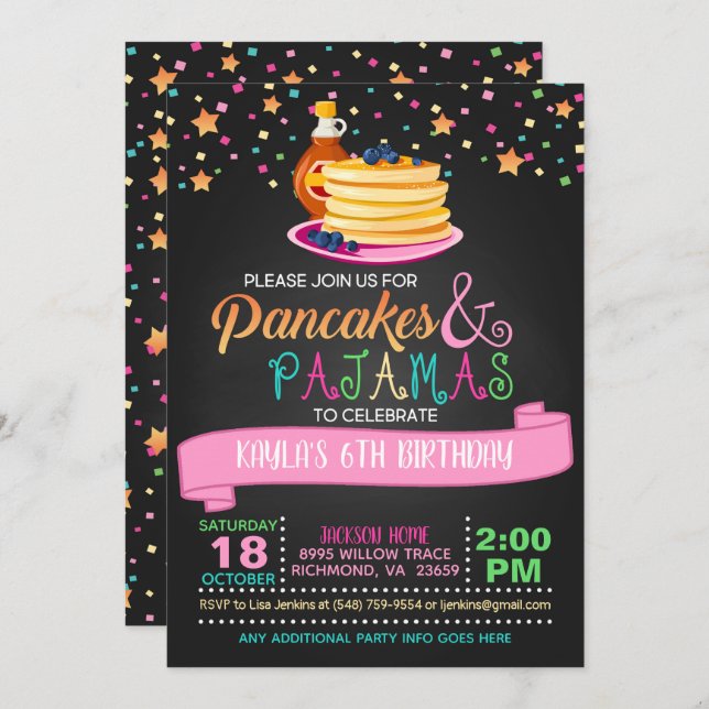 Pancakes & Pyjamas Birthday Invitation (Front/Back)