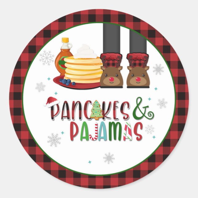 Pancakes & Pyjamas Christmas Party Sticker - Wh (Front)