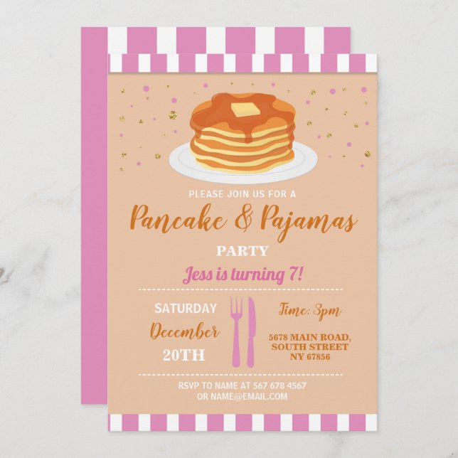 Pancakes & Pyjamas Party Birthday Sleepover Pajama Invitation (Front/Back)