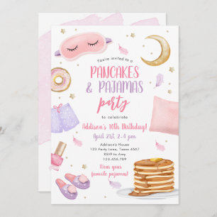 Pancakes Pyjamas Sleepover Slumber Party Birthday  Invitation