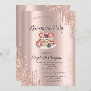  Pancakes Rose Gold Glitter Drips Retirement  Invitation
