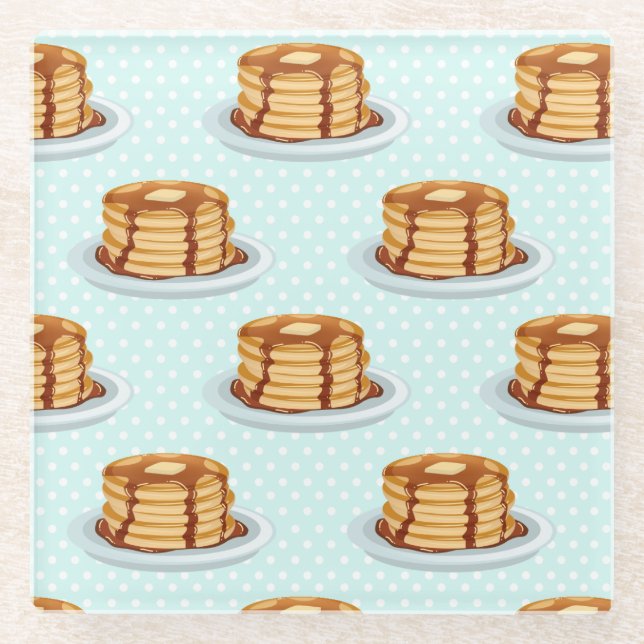 Pancakes with Maple Syrup & Polkadot Pattern Glass Coaster (Front)