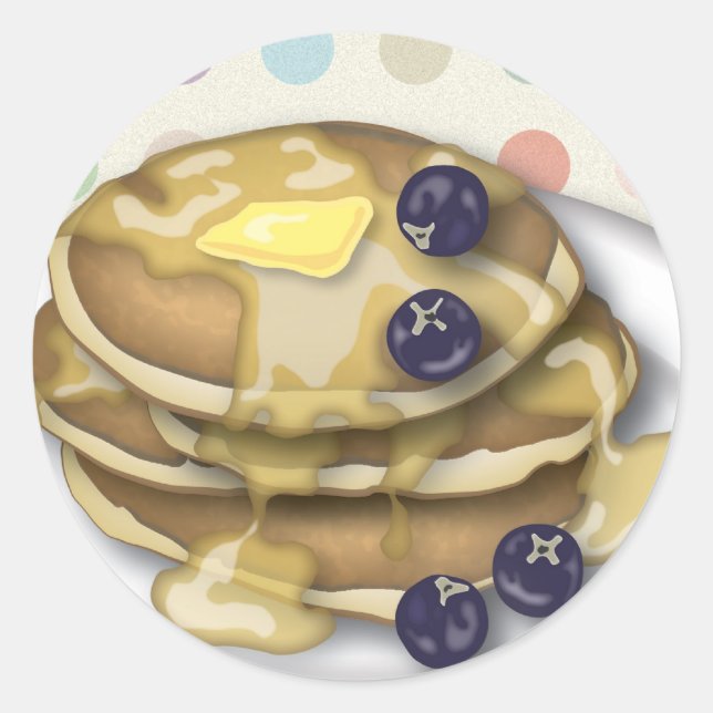 Pancakes With Syrup And Blueberries Classic Round Sticker (Front)