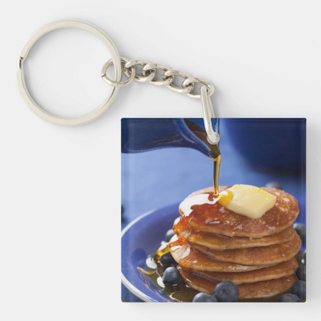 Pancakes with syrup and blueberry key ring (Front)