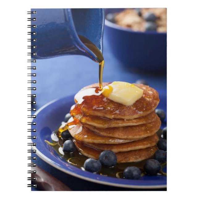 Pancakes with syrup and blueberry spiral notebook (Front)