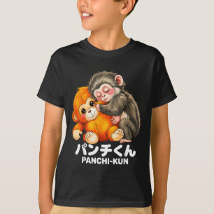 Panchi kun holding plush toy baby macaque monkey T-Shirt
