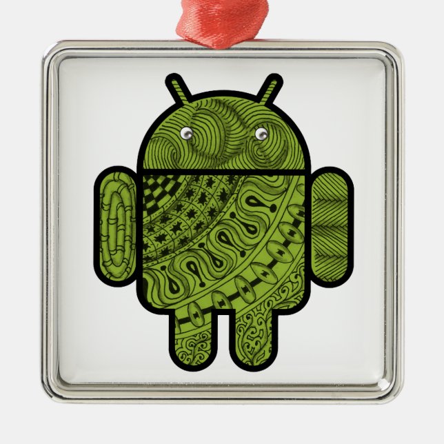 Pancho Doodle Character for the Android™ robot Metal Tree Decoration (Front)
