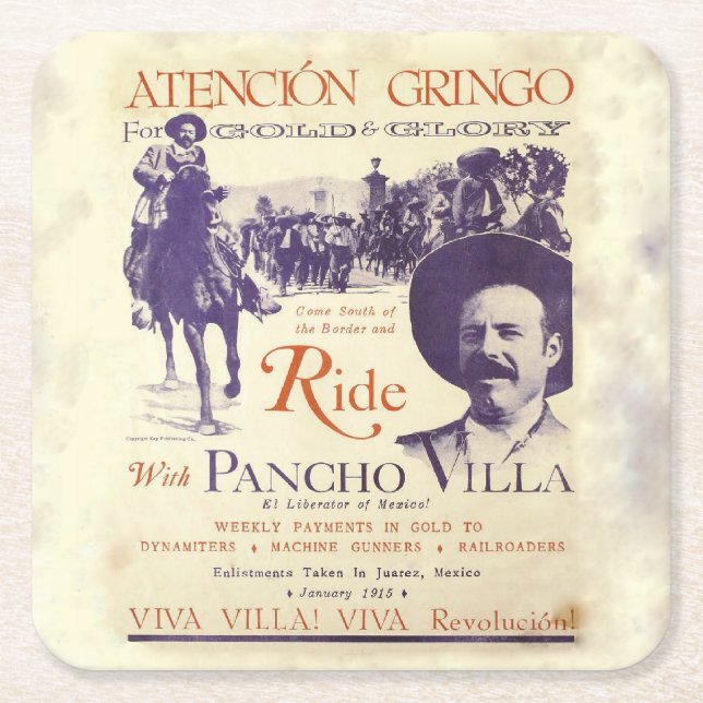 Pancho Villa 🔥 Mexican Hero General Square Paper Coaster (Front)