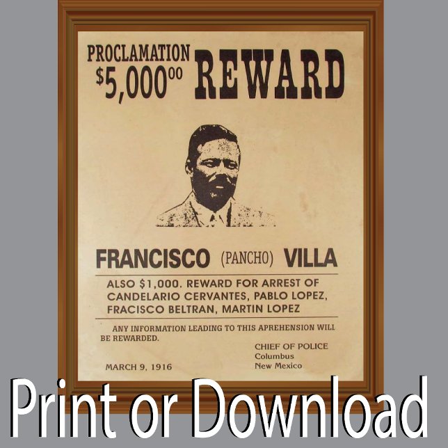 Pancho Villa 🎖️ Vintage Wanted Reward Poster (Creator Uploaded)