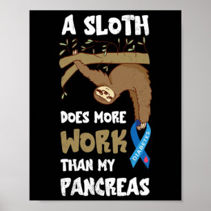 Pancreas Diabetes Awareness Work Sloth Type One Di Poster