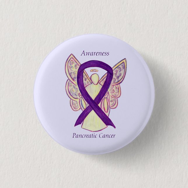 Pancreatic Cancer Angel Awareness Ribbon Art Pins (Front)