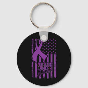 Pancreatic Cancer Awareness American Flag Purple R Key Ring
