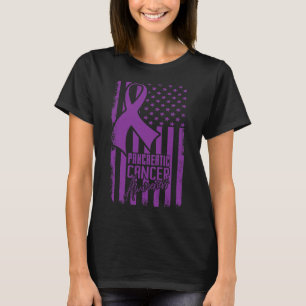 Pancreatic Cancer Awareness American Flag Purple R T-Shirt
