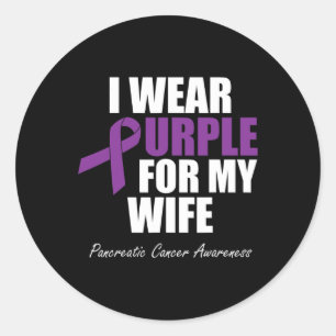 Pancreatic Cancer Awareness I Wear Purple For My W Classic Round Sticker