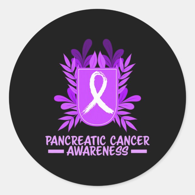 Pancreatic Cancer Awareness Month Purple Ribbon Fl Classic Round Sticker (Front)