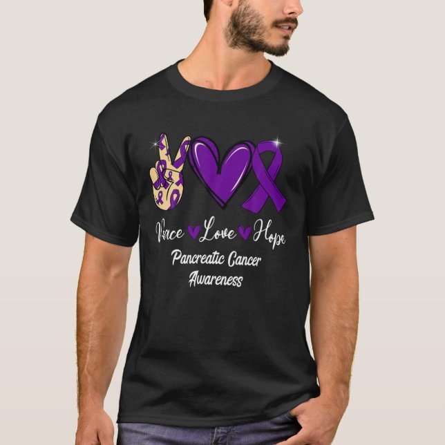 Pancreatic Cancer Awareness Peace Love Hope Purple T-Shirt (Front)