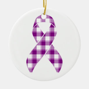 Pancreatic Cancer Awareness Plaid Purple Ribbon Ceramic Tree Decoration