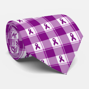 Pancreatic Cancer Awareness Plaid Purple Ribbon Tie