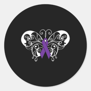 Pancreatic Cancer Awareness  Purple Ribbon Butterf Classic Round Sticker