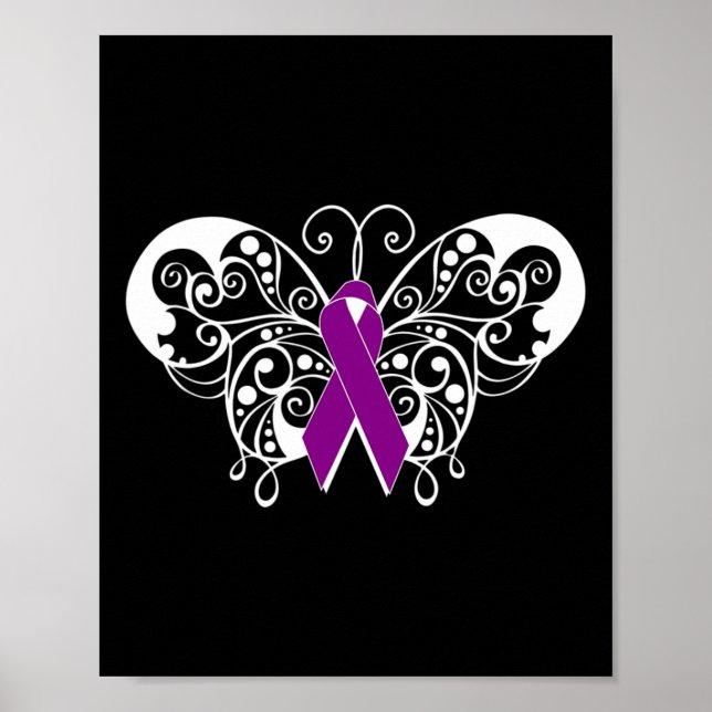 Pancreatic Cancer Awareness Purple Ribbon Butterfl Poster (Front)