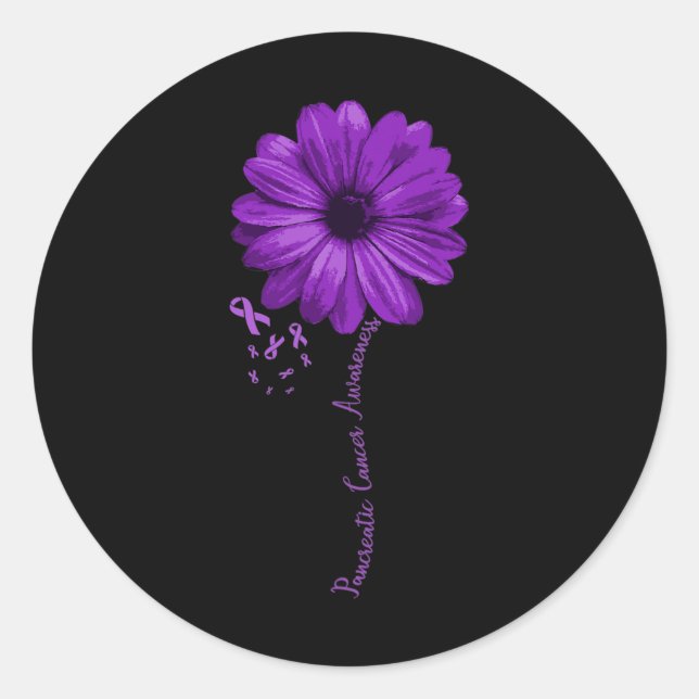 Pancreatic Cancer Awareness Purple Ribbon Floral G Classic Round Sticker (Front)