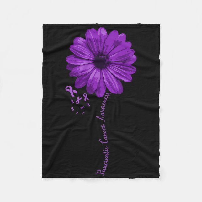 Pancreatic Cancer Awareness Purple Ribbon Floral G Fleece Blanket (Front)