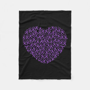 Pancreatic Cancer Awareness Purple Ribbon Heart Fleece Blanket