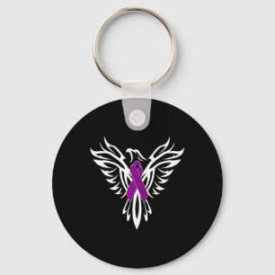 Pancreatic Cancer Awareness Purple Ribbon Phoenix Key Ring
