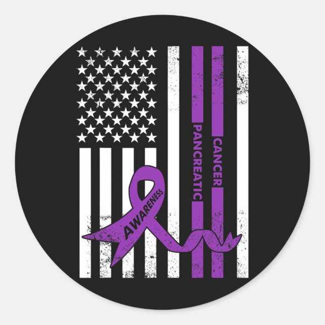 Pancreatic Cancer Awareness  USA American Flag  Classic Round Sticker (Front)