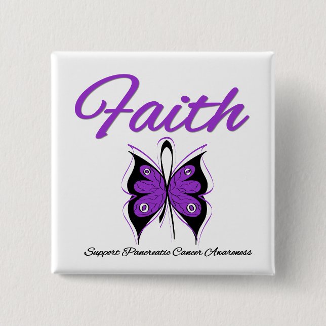 Pancreatic Cancer Faith Butterfly Ribbon 15 Cm Square Badge (Front)
