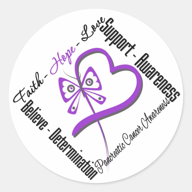 Pancreatic Cancer Faith Hope Love Butterfly Classic Round Sticker (Front)