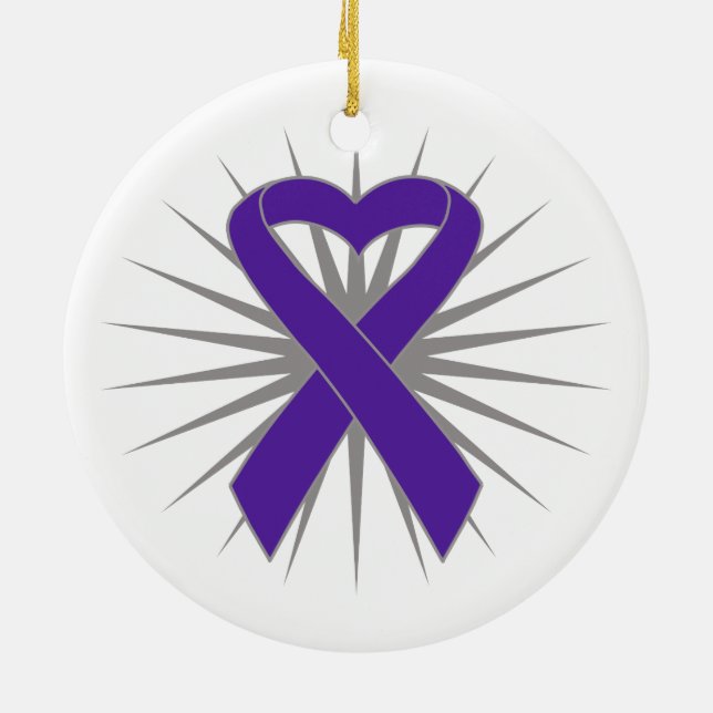 Pancreatic Cancer Heart Ribbon Ceramic Tree Decoration (Back)