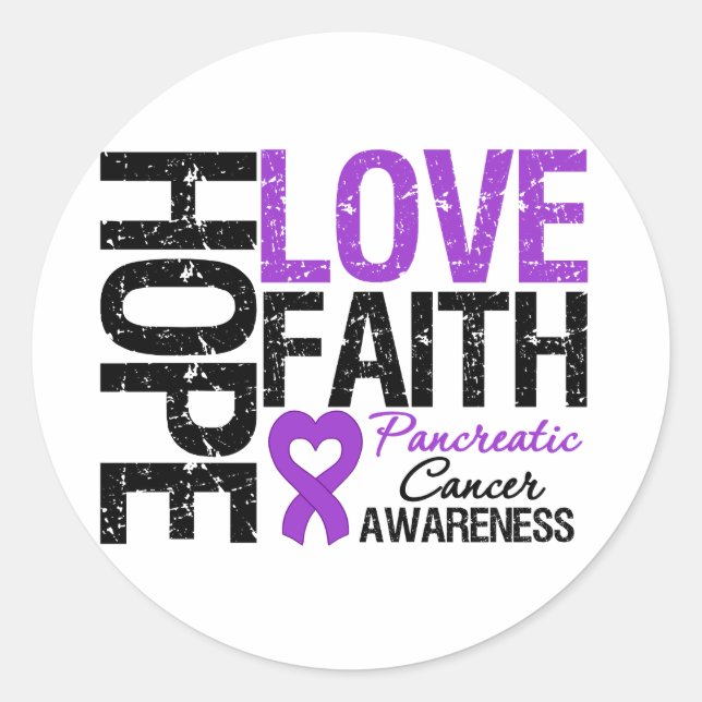 Pancreatic Cancer Hope Love Faith Classic Round Sticker (Front)